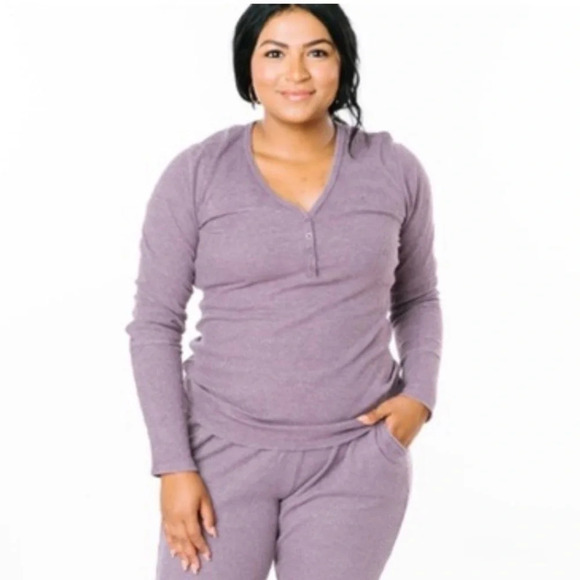 ZYIA Tops - ZYIA Active Don't Wake Me Lilac Thermal Henley Long Sleeve Knit Top Women's XXL